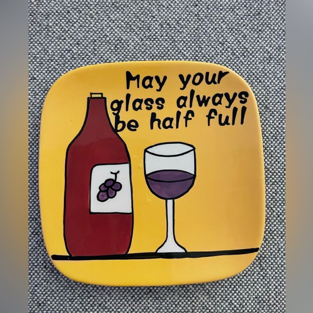 WHIMSICAL HAND-PAINTED WINE THEME  SERVING  PLATE